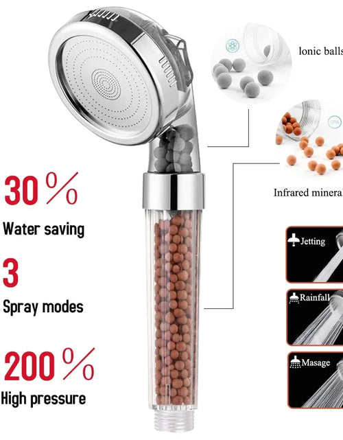 Load image into Gallery viewer, New 3 Functions High Pressure SPA Shower Head Water Saving Handheld Rainfall Bathroom Accessories Anion Filter Shower
