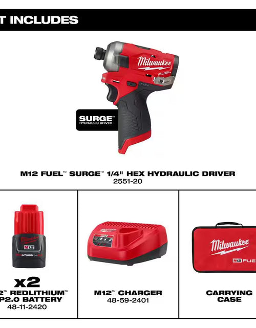 Load image into Gallery viewer, M12 FUEL SURGE 12V Lithium-Ion Brushless Cordless 1/4 In. Hex Impact Driver Compact Kit W/Two 2.0Ah Batteries, Bag
