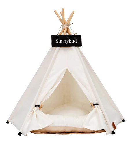 Pet Tent House Cat Bed Portable Teepee with Thick Cushion and 6 Colors Available for Dog Puppy Excursion Outdoor Indoor